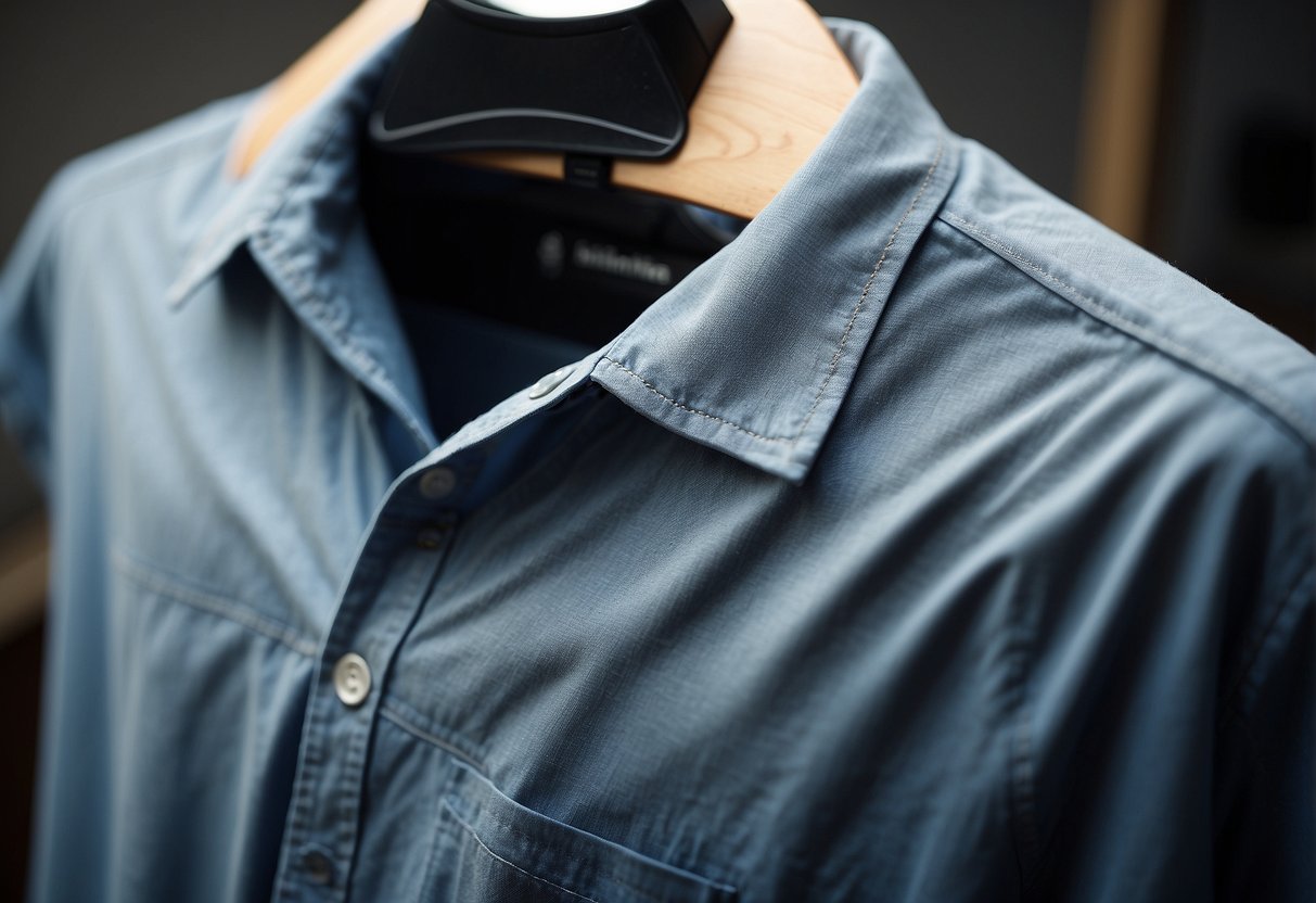 A shirt with visible sweat stains being treated with pre-treatment solution before washing